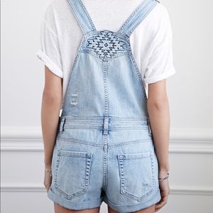 Forever 21 Embroidered distressed denim overalls
